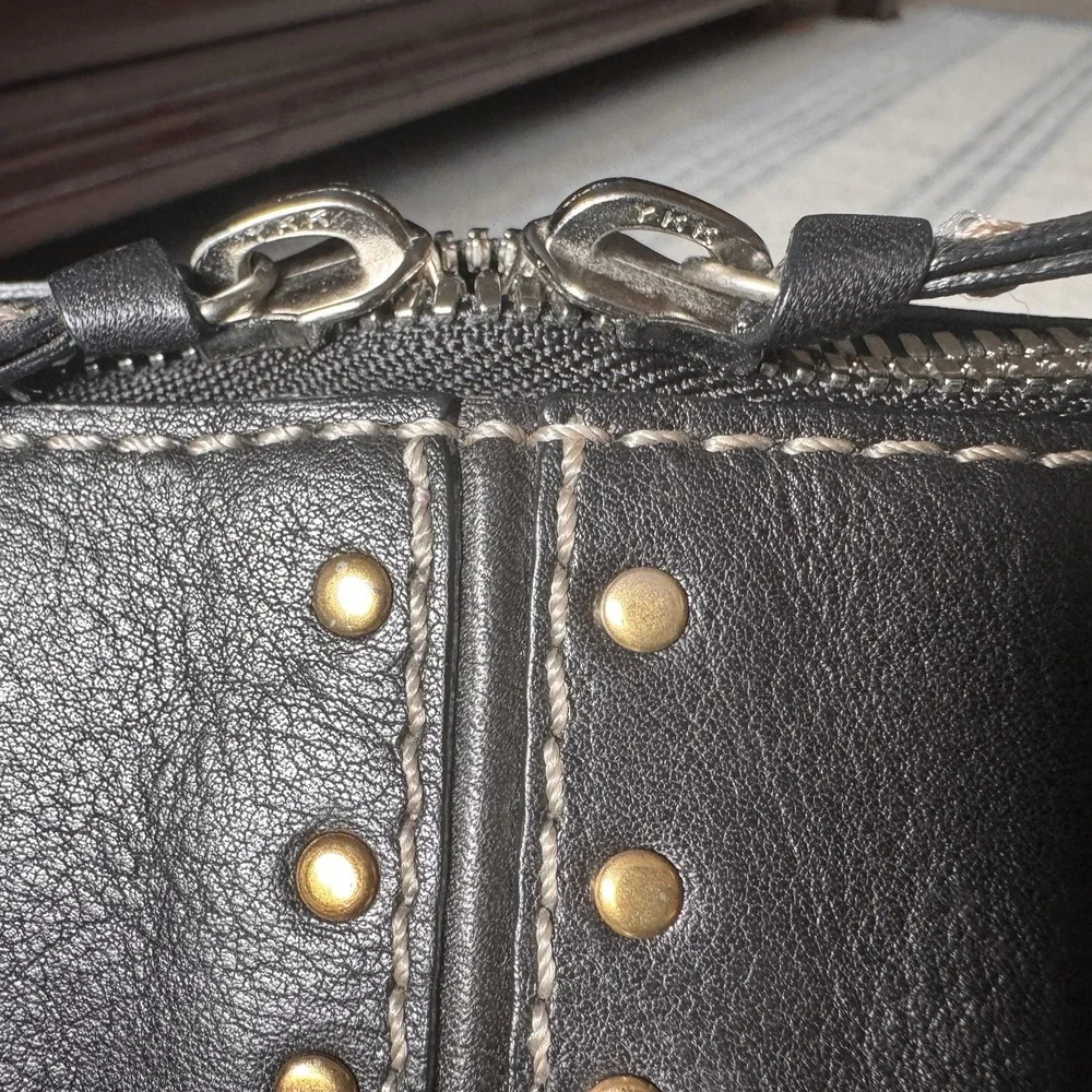 Michael Kors Astor Black Studded Leather Satchel ~ Top‑Handle Bag ~Silver Studs